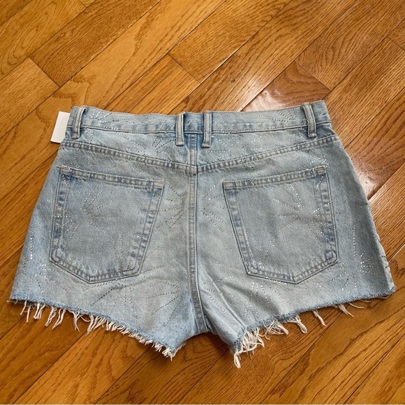 ZARA Rhinestone Fireworks Blue Denim Ripped Jean Shorts Sz 40/ US 8 - Picture 9 of 13